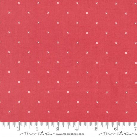 The image is a close-up of a red fabric with white crosses on it.