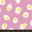 a pattern of white and yellow egg shapes against a pink background.
