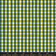 The image is a fabric with a checkered pattern in shades of green and yellow.
