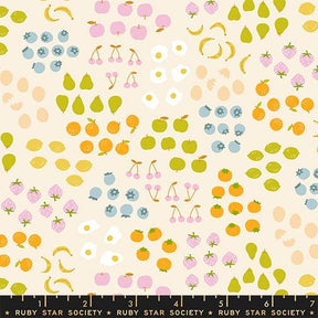 The image is a vibrant and colorful collage of various fruits and berries, including bananas, apples, pears, strawberries, and blueberries, arranged in a visually appealing manner.
