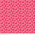 The image is a repeating pattern of pink flowers on a red background.