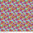 a vibrant and colorful pattern of flowers on a turquoise background. The flowers are arranged in a repeating pattern, creating a visually appealing and lively design.