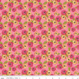 a repeating pattern of pink and yellow flowers with green leaves against a pink background.