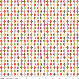 The image is a repeating pattern of colorful diamond shapes in various shades of pink, green, orange, and yellow, arranged in a diagonal grid-like pattern.