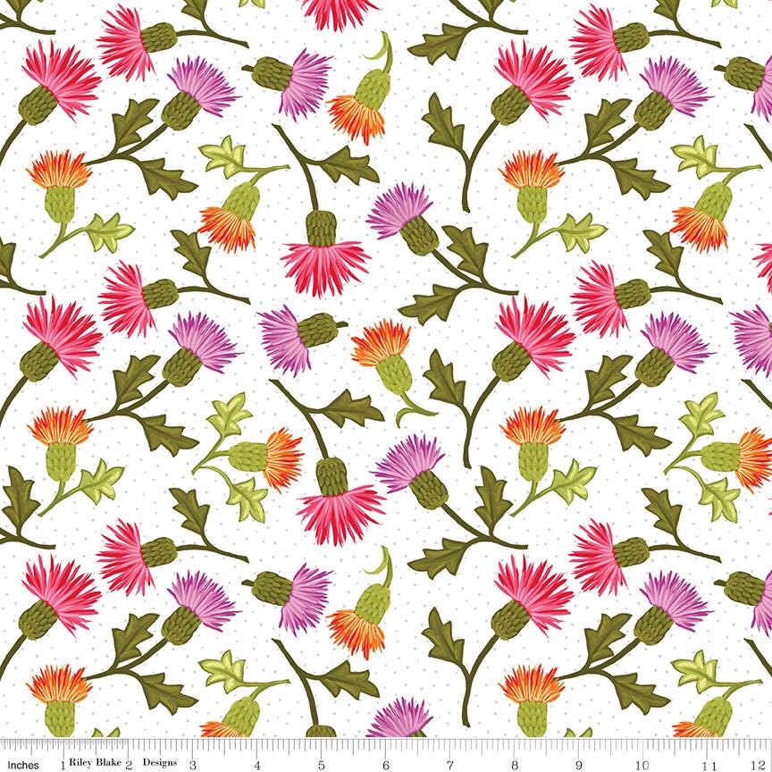 a repeating pattern of colorful flowers and leaves on a white background.