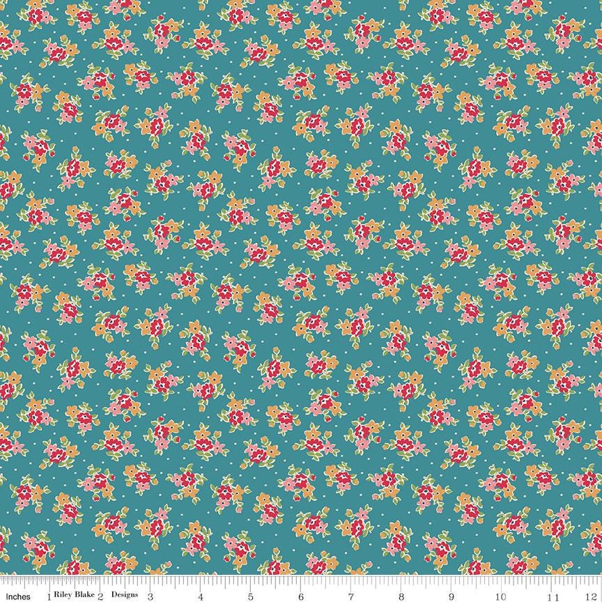 Farmers Daughter Bouquet Raindrop C17177-Raindrop by Lori Holt for Riley Blake Sold in 1/2 yard increments