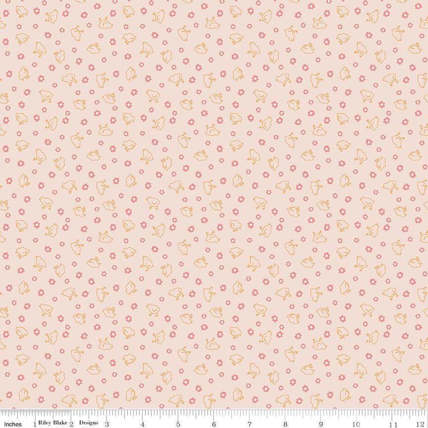Farmers Daughter Background Coral Baby Chicks C17187-Coral by Lori Holt for Riley Blake Sold in 1/2 yard increments