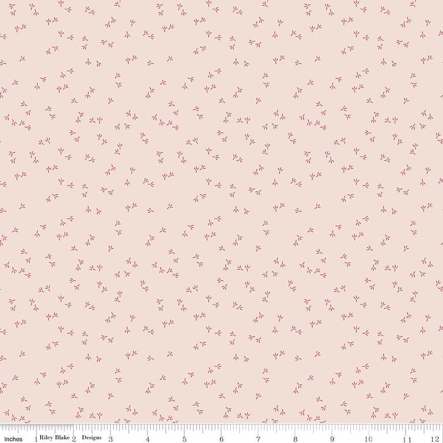 Farmers Daughter Background Tea Rose Chicken Tracks C17189-Tearose by Lori Holt for Riley Blake Sold in 1/2 yard increments