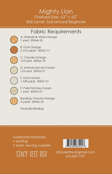 Mighty Lion Quilt Pattern by Stacy Iest Hsu Final Quilt Measures 63” x 63”