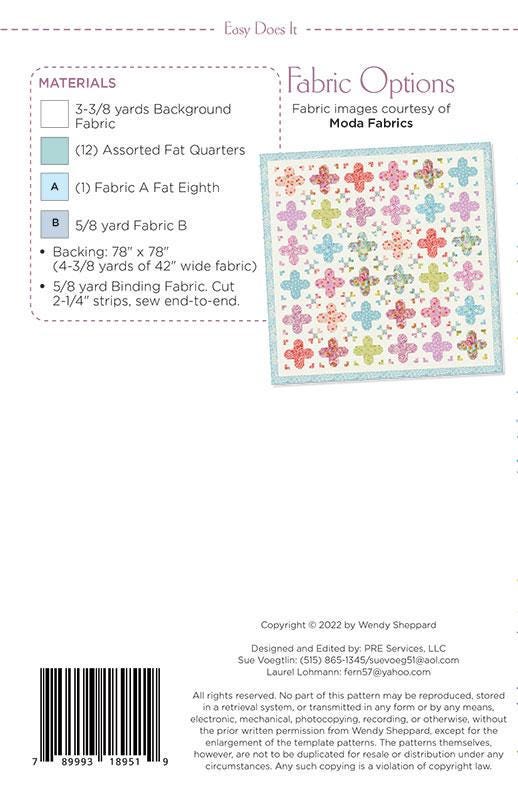 Easy Does It Printed Pattern WS51 By Wendy Sheppard Printed Pattern Only Finished 69" x 69"