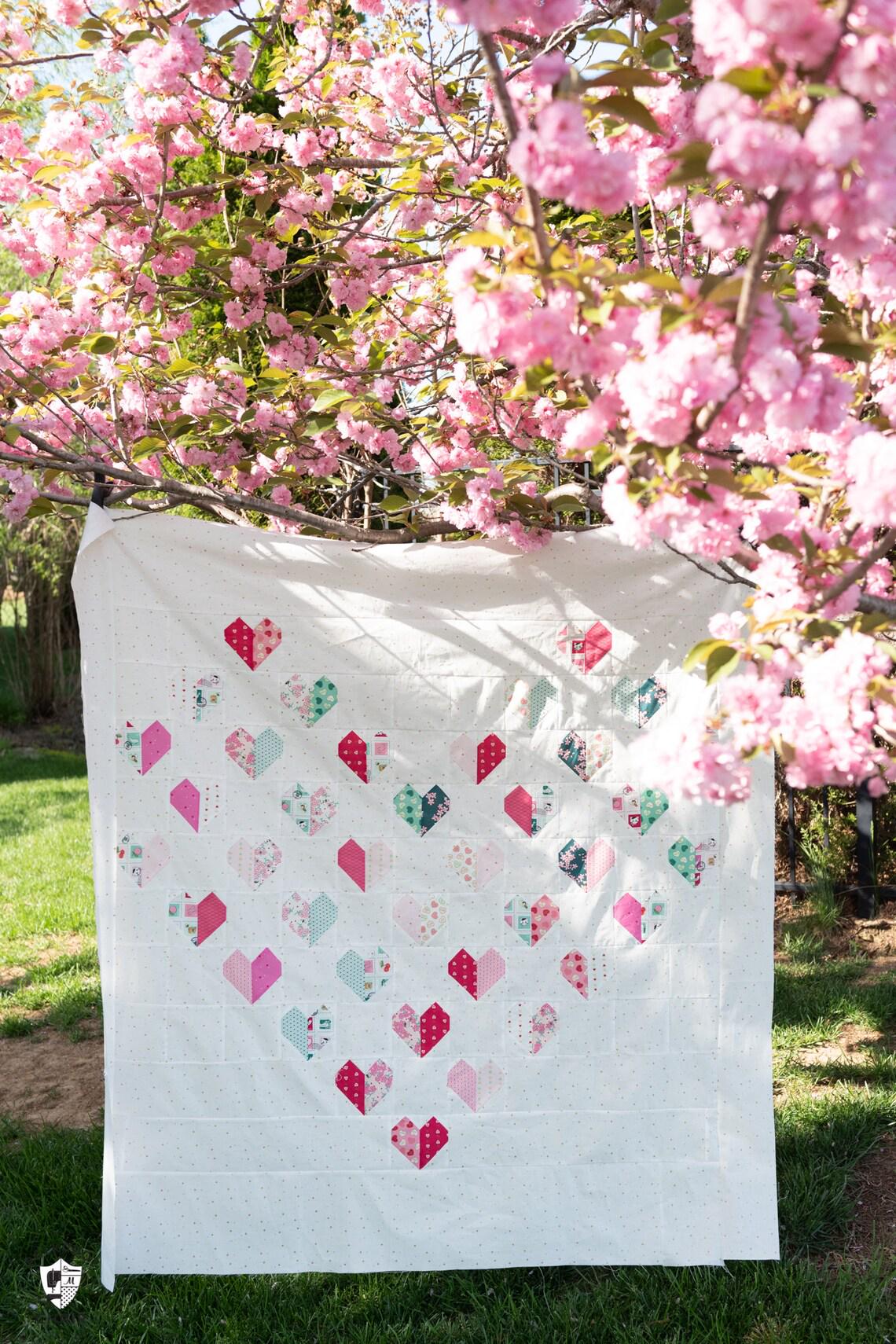 Heart of Hearts Printed Quilt Pattern by Melissa Mortenson of Polka Dot Chair finished size is 53" x 53" for a Confident Beginner PDC4618