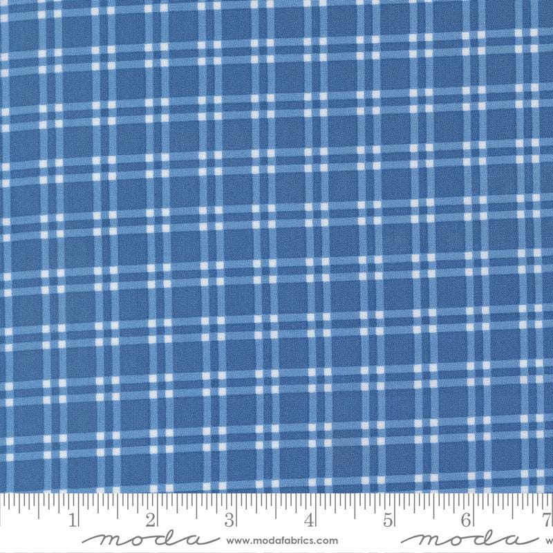 a close-up view of a fabric with a blue and white checkered pattern. The fabric appears to be made of a material with a grid-like texture, which creates a visually appealing and textured appearance.