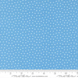 The image is a fabric with a blue background and white stars, and it is described as a fabric with white stars on a blue background.