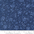 The image is a close-up of a fabric with a blue floral pattern.