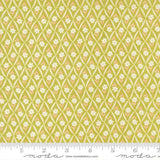 a repeating pattern of white flowers on a yellow background.