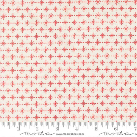 a repeating pattern of red dots and lines on a cream-colored background.