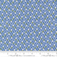 a repeating pattern of blue and yellow flowers on a fabric surface.