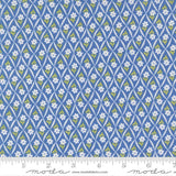 a repeating pattern of blue and yellow flowers on a fabric surface.