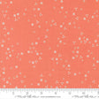 The image is a fabric with a repeating pattern of small white flowers or dots on a bright orange background.