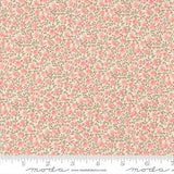 The image is a fabric with a floral pattern, featuring small pink flowers and leaves. The fabric appears to be a light-colored material, possibly beige or cream, with a repeating pattern of pink flowers and green leaves. The image does not contain any text or additional objects, and the focus is on the floral pattern.