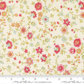 The image is a fabric with a floral pattern, featuring various types of flowers in different colors and sizes. The fabric appears to be a light-colored material, possibly cream or white, with a floral design. The image does not contain any text or specific details about the content or context.