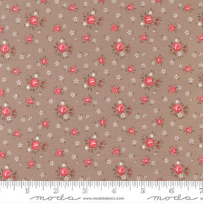 a fabric with a floral pattern of red flowers and white flowers. The fabric appears to be a neutral-colored material, possibly beige or brown, with the red flowers and white flowers scattered throughout the pattern. The image does not contain any text or additional objects, and the focus is solely on the floral pattern.