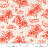a repeating pattern of red and white flowers on a light background.