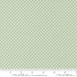 a fabric with a green and white checkered pattern. The fabric appears to be a gingham pattern, which is a type of fabric with a diagonal grid-like pattern of squares. The fabric is displayed on a ruler for scale, indicating its size.