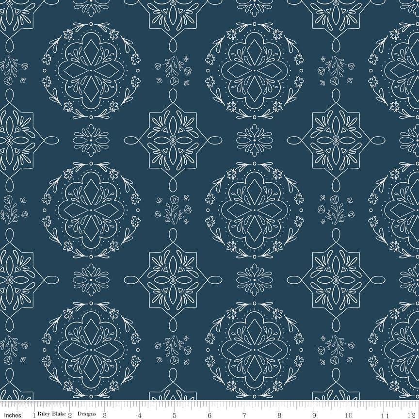 Homage Doilies Oxford Blue Sold In 1/2 Yard Increments Cut Continuously