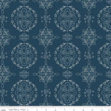 Homage Doilies Oxford Blue Sold In 1/2 Yard Increments Cut Continuously