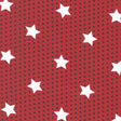 a pattern of red and black dots, with white stars scattered throughout the background.