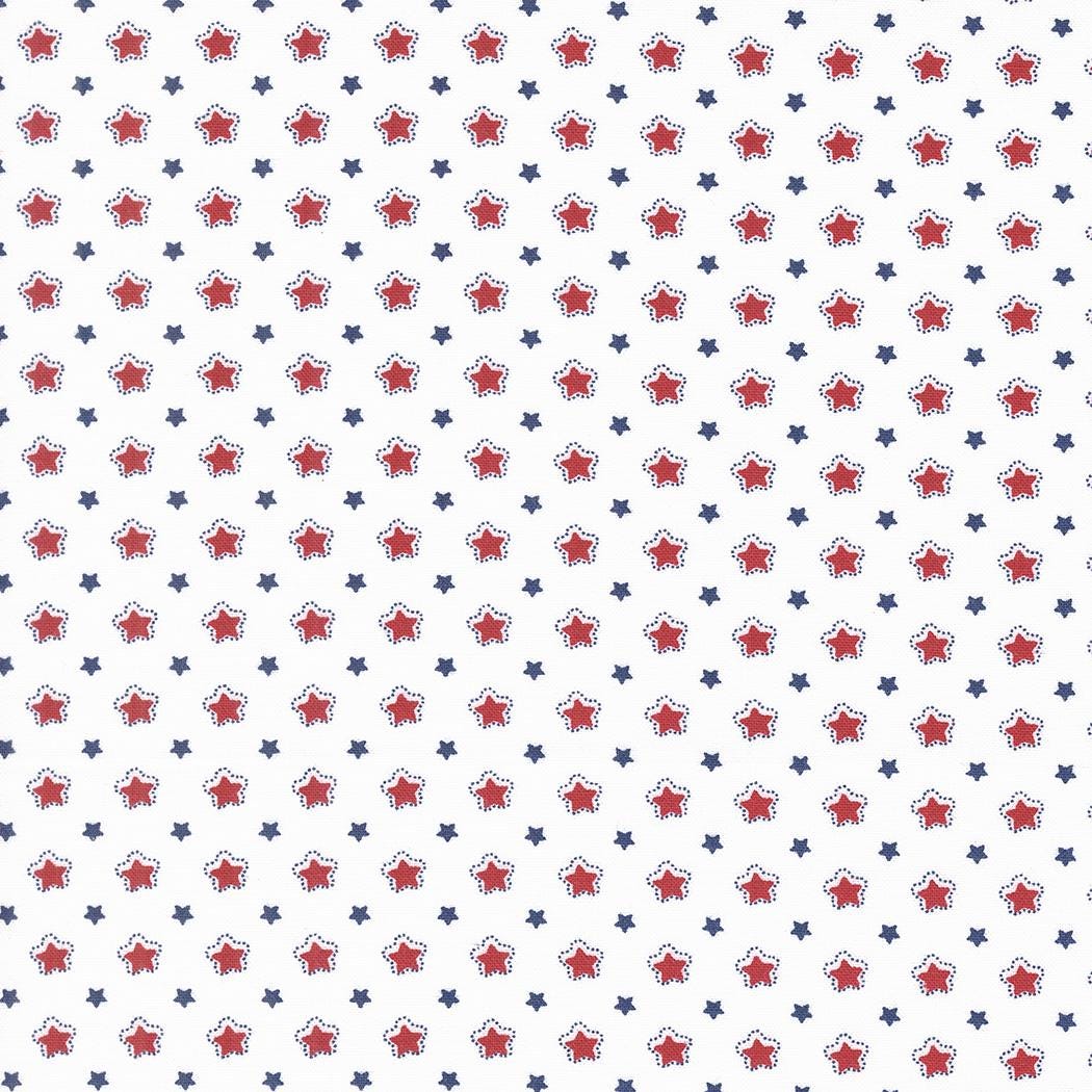 a repeating pattern of red and blue stars on a white background.