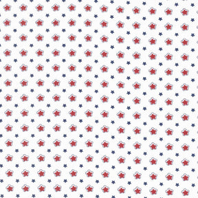 a repeating pattern of red and blue stars on a white background.