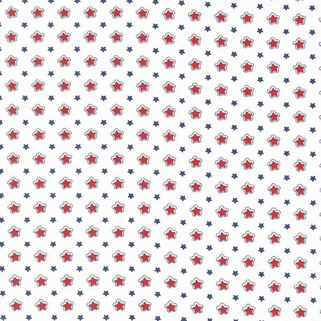 a repeating pattern of red and blue stars on a white background.