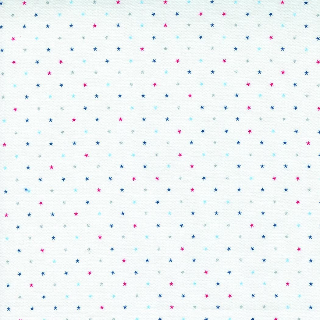 a repeating pattern of small white stars on a light blue background.