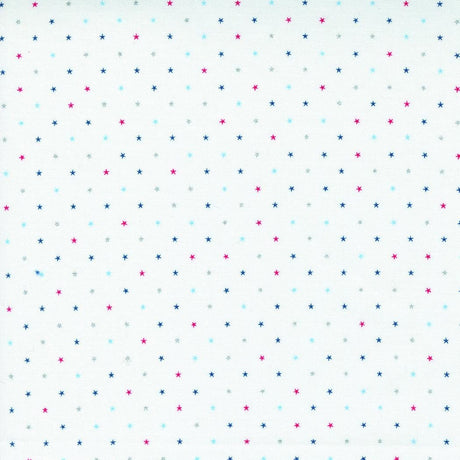 a repeating pattern of small white stars on a light blue background.