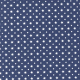 a pattern of white stars against a navy blue background.