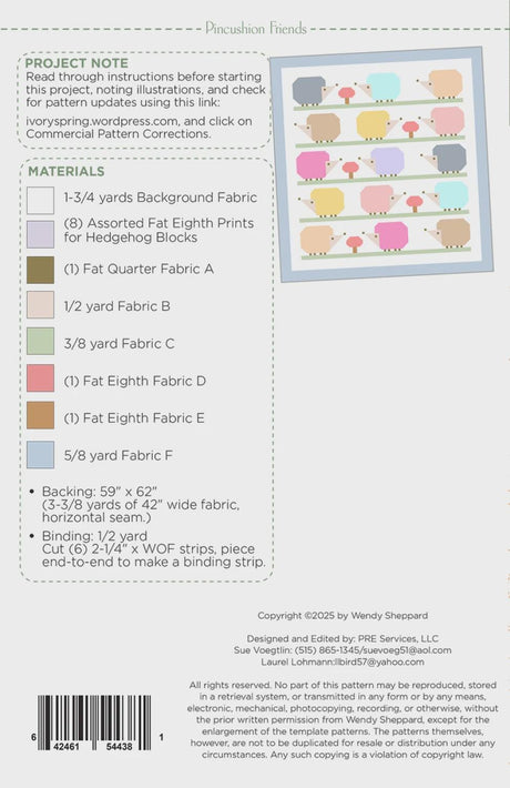 Pincushion Friends Quilt Kit WS102kit final size 51" x 54" Skill Level Confident Beginner