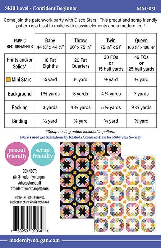 Disco Stars MM-031 PAPER Quilt Pattern for Modernly Morgan