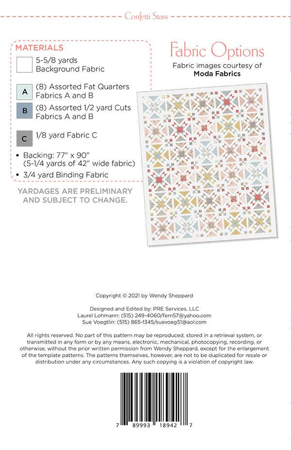 Confetti Stars Printed Quilt Pattern WS42 by Wendy Sheppard 69" x 82"