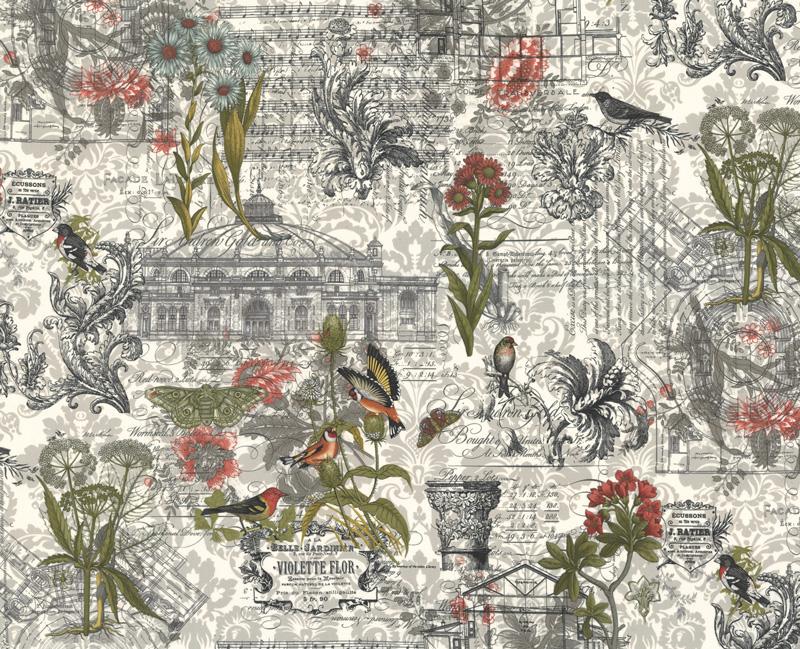 3 Sisters Favorites Collages Grey Floral Cotton Fabric 44366 11 Cut in 1/2 yard increments