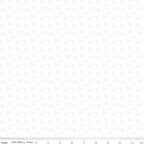 Mary Catherine Flower Dots White Tone-on-Tone for Riley Blake Designs C16705 Cloud - 1/2 yard increment cut continuously