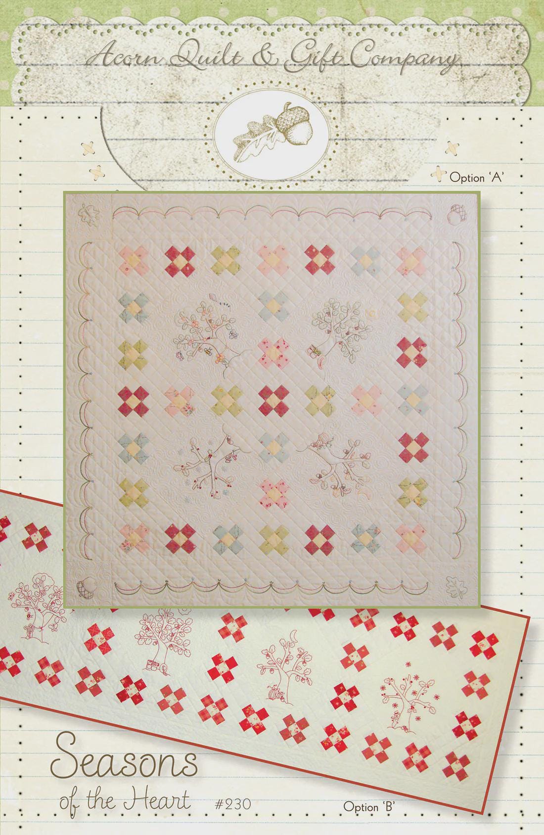 Seasons of the Heart Pattern Paper Only AQ 230 by Brenda Riddle Designs for Acorn Quilts