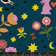The image is a vibrant and whimsical collage featuring various colorful flowers, stars, and other celestial elements against a dark blue background.