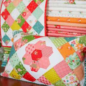 Strawberry Lemonade Mini Charm Pillow and Tablemat Project Pattern QLD by Sherri & Chelsi for A Quilting Life 18" x 12"