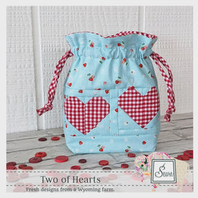 Two of Hearts Drawstring Bag by Sewn Wyoming SITF211D -- Printed Pattern ONLY