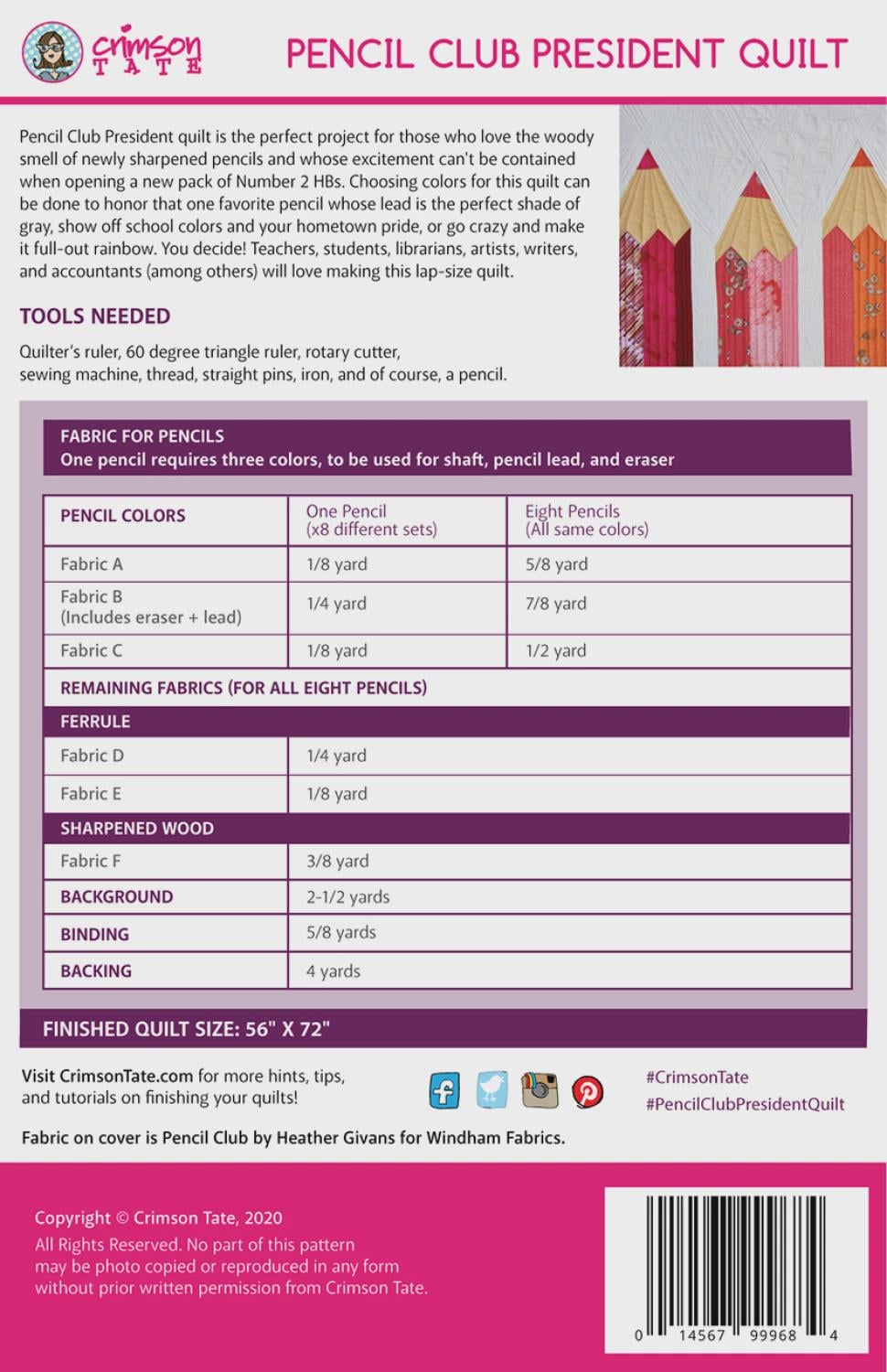 Pencil Club President Quilt by Crimson Tate - Paper Quilt Pattern CTS116