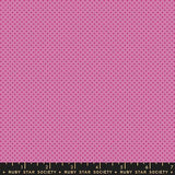 The image is a large pink fabric with a polka dot pattern.