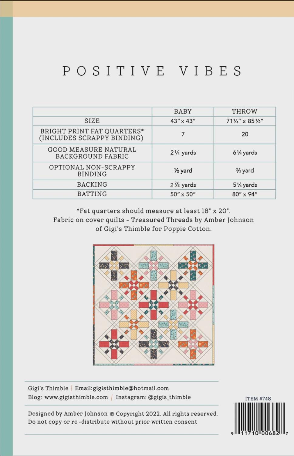 Positive Vibes Quilt Pattern GGT0748 - 2 Sizes by Gigi's Thimble