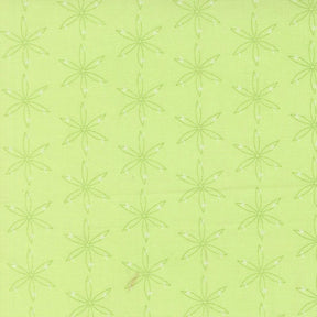 a repeating pattern of green flower-like shapes on a light green background.